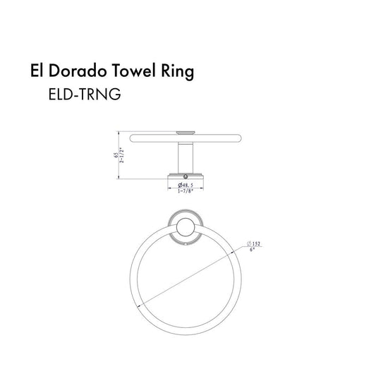 ZLINE El Dorado Towel Ring in Gun Metal (ELD-TRNG-GM) dimensional diagram.