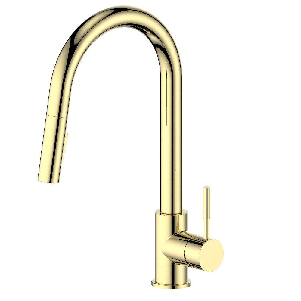Gemini Pull Down Single Handle Kitchen Faucet in Polished Gold