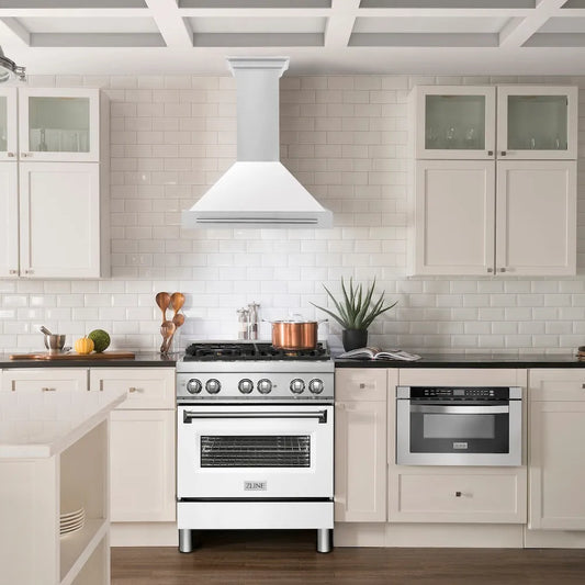 ZLINE 30 in. Convertible Stainless Steel Range Hood with White Matte Shell and Stainless Steel Handle (KB4STX-WM-30)