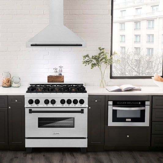 ZLINE Autograph Edition 36 in. Convertible Satin Stainless Steel Wall Mount Range Hood with Matte Black Handle (KB4SNZ-36-MB)