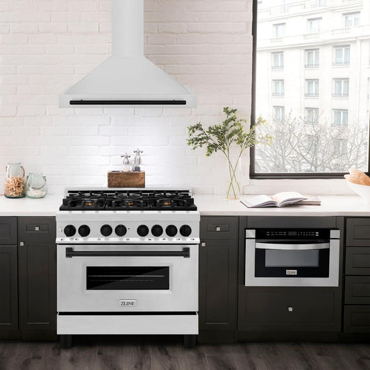 ZLINE Autograph Edition 36 in. Convertible Stainless Steel Range Hood with Stainless Steel Shell and Matte Black Accents (KB4STZ-36-MB)