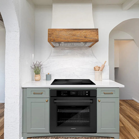 ZLINE 30 in. Professional True Convection Single Wall Oven with Air Fry and Self Clean in Black Stainless Steel (WASB-30) in a luxury Mediterranean-style kitchen.