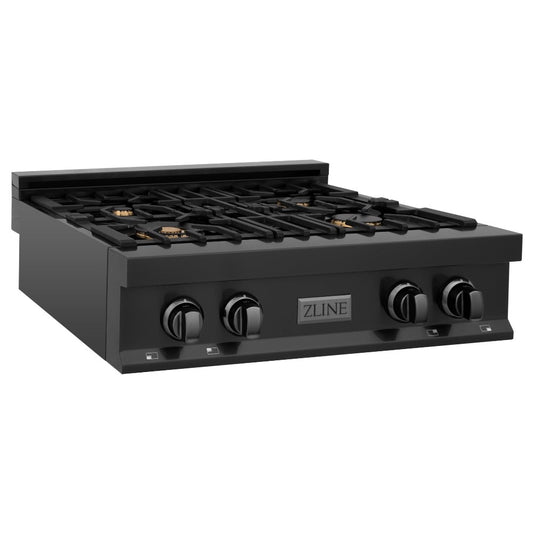 ZLINE 30 in. Legacy Gas Rangetop with 4 Brass Burners and Porcelain Cooktop in Black Stainless Steel (RTB-BR-30)