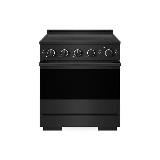 ZLINE 30 in. 4.2 cu. ft. Marino Induction Range with 4 Element Cooktop and Electric Convection Oven in Black Stainless Steel (MINRB-30) main image.