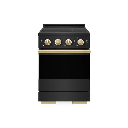 ZLINE Autograph Edition 24 in. 3.2 cu. ft. Marino Induction Range with 3 Element Cooktop and Electric Convection Oven in Black Stainless Steel with Polished Gold Accents (MINRBZ-24-G) main image.