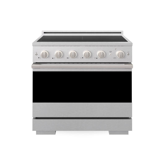 ZLINE 36 in. 5.2 cu. ft. Marino Induction Range with 5 Element Cooktop and Electric Convection Oven in Satin Stainless Steel (MINRS-36) main image.
