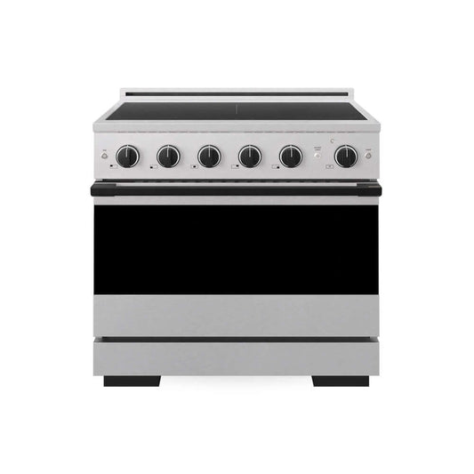 ZLINE Autograph Edition 36 in. 5.2 cu. ft. Marino Induction Range with 5 Element Cooktop and Electric Convection Oven in Satin Stainless Steel with Matte Black Accents (MINRSZ-36-MB) main image.