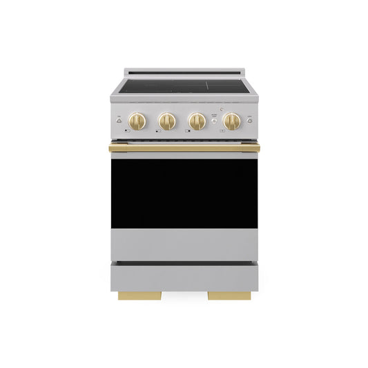 ZLINE Autograph Edition 24 in. 3.2 cu. ft. Marino Induction Range with 3 Element Cooktop and Electric Convection Oven in Stainless Steel with Polished Gold Accents (MINRZ-24-G)