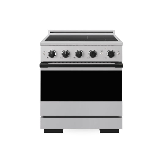 ZLINE Autograph Edition 30 in. 4.2 cu. ft. Marino Induction Range with 4 Element Cooktop and Electric Convection Oven in Stainless Steel with Matte Black Accents (MINRZ-30-MB) main image.
