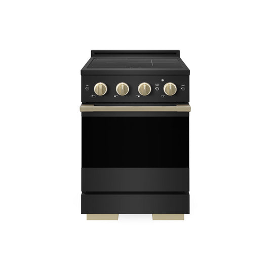 ZLINE Autograph Edition 24 in. 3.2 cu. ft. Marino Induction Range with 3 Element Cooktop and Electric Convection Oven in Black Stainless Steel with Champagne Bronze Accents (MINRBZ-24-CB) main image.