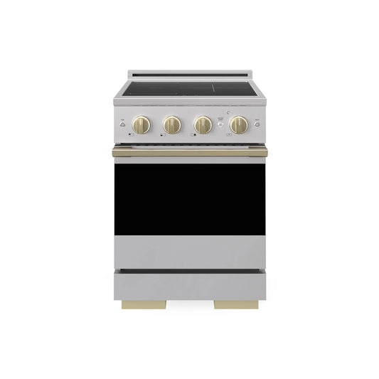 ZLINE Autograph Edition 24 in. 3.2 cu. ft. Marino Induction Range with 3 Element Cooktop and Electric Convection Oven in Stainless Steel with Champagne Bronze Accents (MINRZ-24-CB) main image.