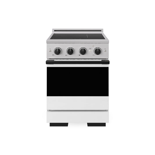 ZLINE Autograph Edition 24 in. 3.2 cu. ft. Marino Induction Range with 3 Element Cooktop and Electric Convection Oven in Stainless Steel with White Matte Door and Matte Black Accents (MINRZ-WM-24-MB) main image.