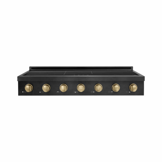 ZLINE Autograph Edition 48 in. Paramount Induction Rangetop with 7 Element Cooktop in Black Stainless Steel and Champagne Bronze Accents (SINRTBZ-48-CB) main image.