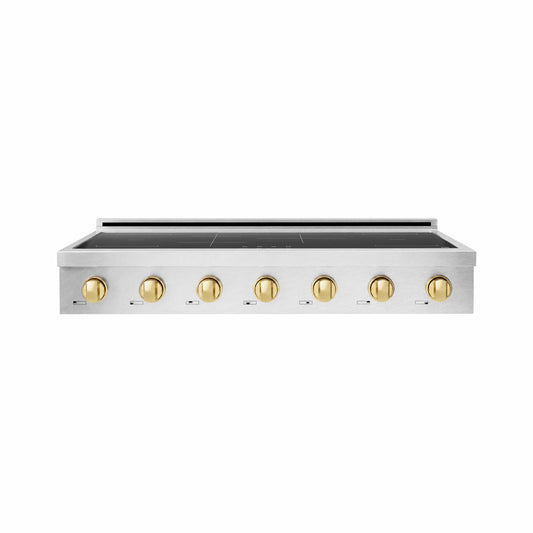 ZLINE Autograph Edition 48 in. Paramount Induction Rangetop with 7 Element Cooktop in Satin Stainless Steel and Polished Gold Accents (SINRTSZ-48-G) main image.