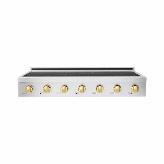ZLINE Autograph Edition 48 in. Paramount Induction Rangetop with 7 Element Cooktop in Stainless Steel and Polished Gold Accents (SINRTZ-48-G) main image.