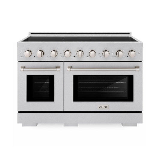 ZLINE 48 in. 6.7 cu. ft. Paramount Induction Range with 7 Element Cooktop and Dual Ovens in Satin Stainless Steel (SINRS-48) main image.