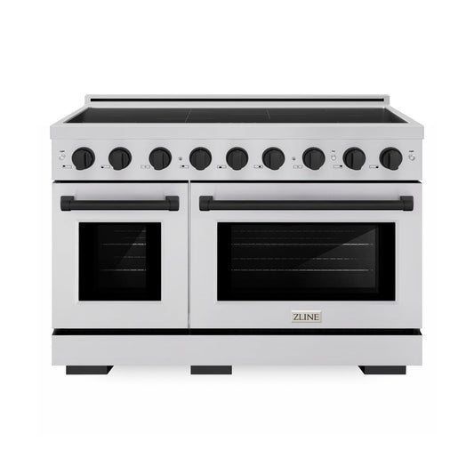 ZLINE Autograph Edition 48 in. 6.7 cu. ft. Paramount Induction Range with 7 Element Cooktop and Dual Ovens in Stainless Steel with Matte Black Accents (SINRZ-48-MB) main image.