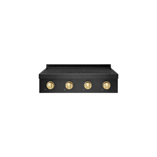 ZLINE Autograph Edition 30 in. Paramount Induction Rangetop with 4 Element Cooktop in Black Stainless Steel and Polished Gold Accents (SINRTBZ-30-G) main image.