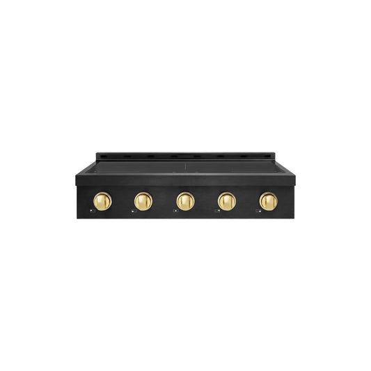 ZLINE Autograph Edition 36 in. Paramount Induction Rangetop with 5 Element Cooktop in Black Stainless Steel and Polished Gold Accents (SINRTBZ-36-G) main image.