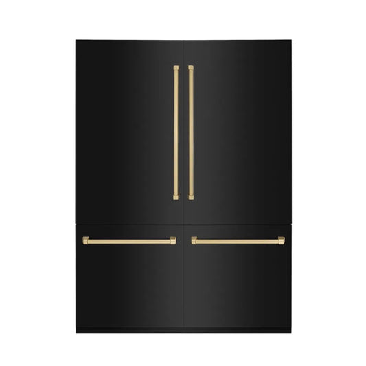 ZLINE Autograph Edition 60 in. 32.2 cu. ft. French Door Built-In Bottom Freezer Refrigerator with Water Dispenser and Ice Maker in Black Stainless Steel with Champagne Bronze Accents (RBIVZ-BS-60-CB) main image.