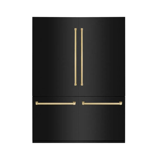 ZLINE Autograph Edition 60 in. 32.2 cu. ft. French Door Built-In Bottom Freezer Refrigerator with Water Dispenser and Ice Maker in Black Stainless Steel with Polished Gold Accents (RBIVZ-BS-60-G) main image.