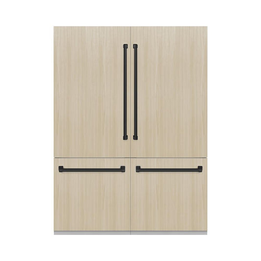 ZLINE Autograph Edition 60 in. 32.2 cu. ft. Panel Ready French Door Built-In Bottom Freezer Refrigerator with Water Dispenser and Ice Maker with Matte Black Accents (RBIVZ-60-MB) front, with custom panels on.