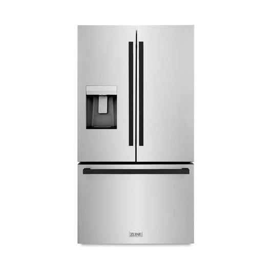 ZLINE Autograph Edition 36 in. 28.9 cu. ft. Standard-Depth French Door External Water Dispenser Refrigerator with Dual Ice Maker in Fingerprint-Resistant Stainless Steel and Matte Black Modern Handles (RSMZ-W-36-FMB)