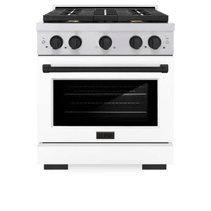 ZLINE Autograph Edition 30 in. 4.2 cu. ft. 4 Burner Gas Range with Convection Gas Oven in Stainless Steel with White Matte Door and Matte Black Accents (SGRZ-WM-30-MB)