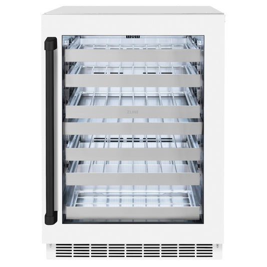 ZLINE Autograph Edition 24 in. Touchstone Dual Zone 44 Bottle Wine Cooler With White Matte Glass Door And Matte Black Handle (RWDOZ-WM-24-MB)