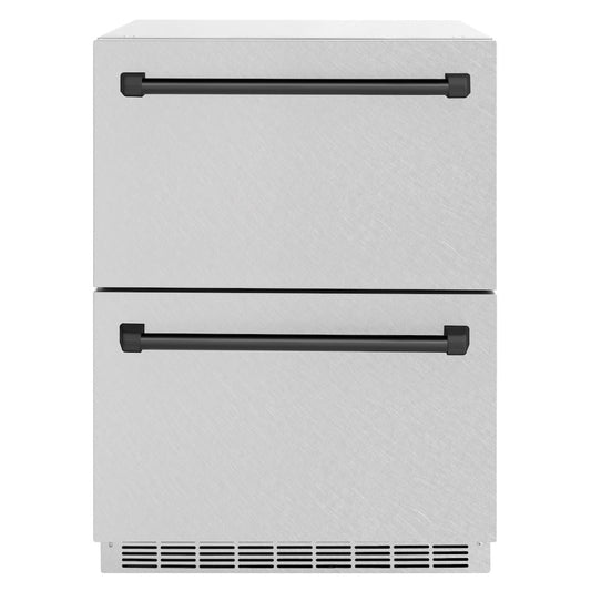 ZLINE Autograph Edition 24 in. Touchstone 168 Can Outdoor-Rated Dual Refrigerator Drawer with Satin Stainless Steel Doors and Matte Black Handles (RDSOZ-SN-24-MB) main image.