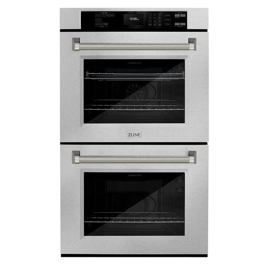 ZLINE Autograph Edition 30 in. Professional True Convection Double Wall Oven with Air Fry and Self Clean in Satin Stainless Steel with Polished Nickel Helix Handles (WADSZ-30-KPN)