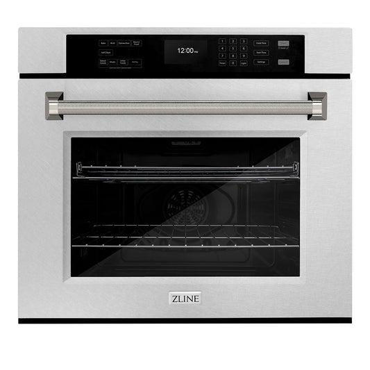 ZLINE Autograph Edition 30 in. Professional True Convection Single Wall Oven with Air Fry and Self Clean in Satin Stainless Steel with Polished Nickel Helix Handle (WASSZ-30-KPN)