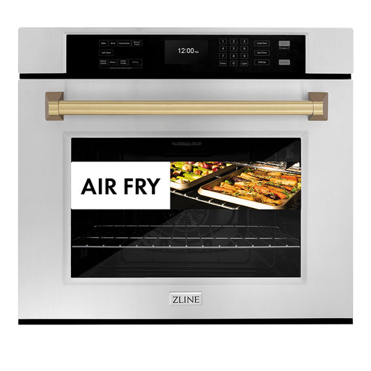 ZLINE Autograph Edition 30 in. Professional True Convection Single Wall Oven with Air Fry and Self Clean in Stainless Steel with Champagne Bronze Handle (WASZ-30-CB) main image.