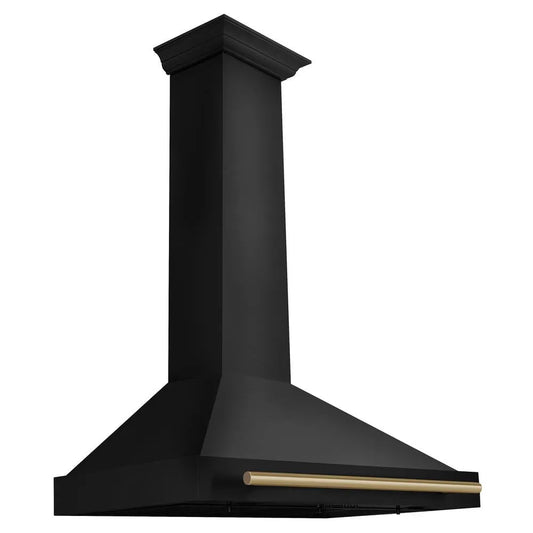 ZLINE Autograph Edition 36 in. Black Stainless Steel Wall Mount Range Hood With Champagne Bronze Handle (BSKB4Z-36-CB) main image.