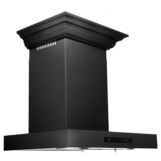 ZLINE 36 in. Convertible Vent Wall Mount Range Hood in Black Stainless Steel with Crown Molding (BSKENCRN-36)