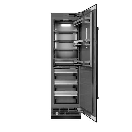 ZLINE 24 in. 12.5 cu. ft. Column Refrigerator in Black Stainless Steel with Graphite Gray Interior (RCRV-BS-24) front, open.