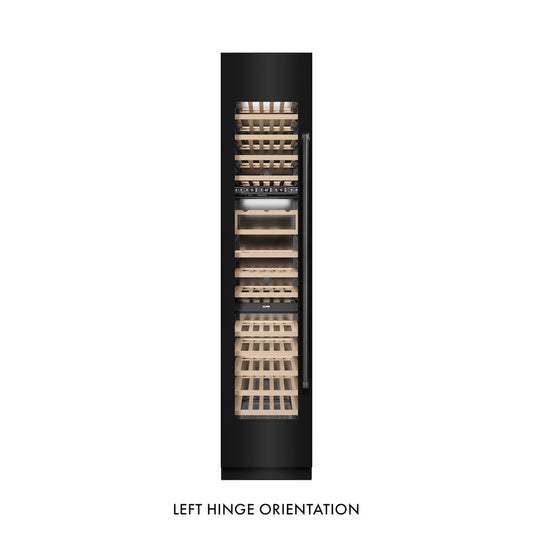 ZLINE 18 in. 9.0 cu. ft. Triple Zone 68 Bottle Left Hinge Column Wine Cooler in Black Stainless Steel (RCWVL-BS-18) front, closed.