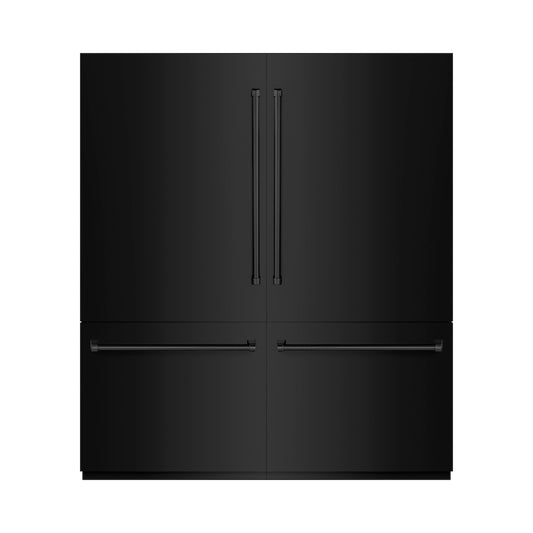 ZLINE 72 in. 39.6 cu. ft. French Door Built-In Bottom Freezer Refrigerator with Water Dispensers and Ice Makers in Black Stainless Steel (RBIT-BS-72) front, closed.