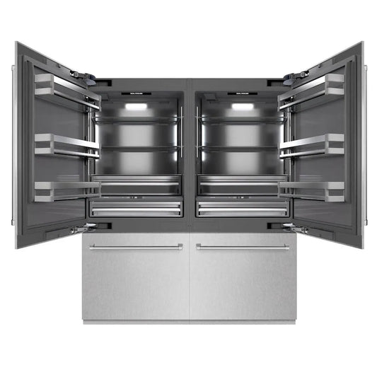 ZLINE 72 in. 39.6 cu. ft. French Door Built-In Bottom Freezer Refrigerator with Water Dispensers and Ice Makers in Satin Stainless Steel with Graphite Gray Interior (GRBIT-SN-72) main image.
