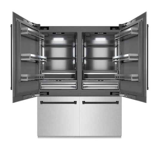 ZLINE Autograph Edition 60 in. 32.2 cu. ft. French Door Built-In Bottom Freezer Refrigerator with Water Dispenser and Ice Maker in Satin Stainless Steel with Graphite Gray Interior and Matte Black Accents (GRBIVZ-SN-60-MB) main image.