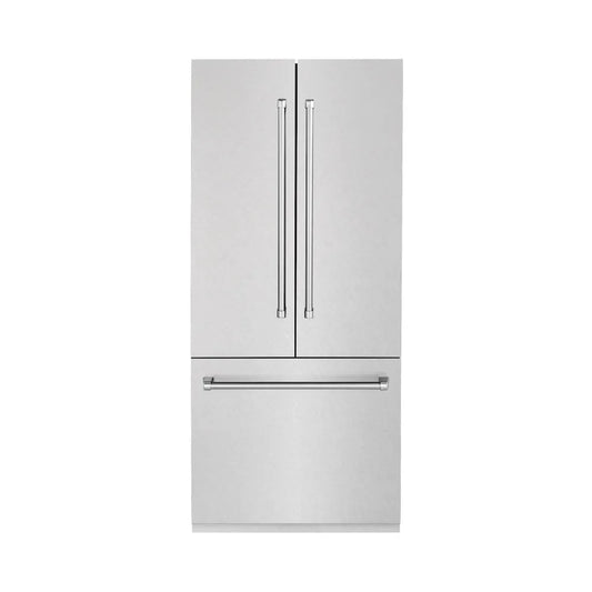 ZLINE 36 in. 19.6 cu. ft. French Door Built-In Bottom Freezer Refrigerator with Water Dispenser and Ice Maker in Satin Stainless Steel (RBIV-SN-36) main image.