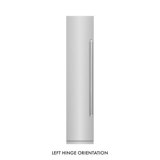 ZLINE 18 in. 8.6 cu. ft. Left Hinge Column Freezer in Stainless Steel with Graphite Gray Interior (RCFVL-304-18) front, closed.