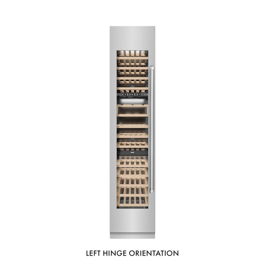 ZLINE 18 in. 9.0 cu. ft. Triple Zone 68 Bottle Left Hinge Column Wine Cooler in Stainless Steel (RCWVL-304-18) front, closed.