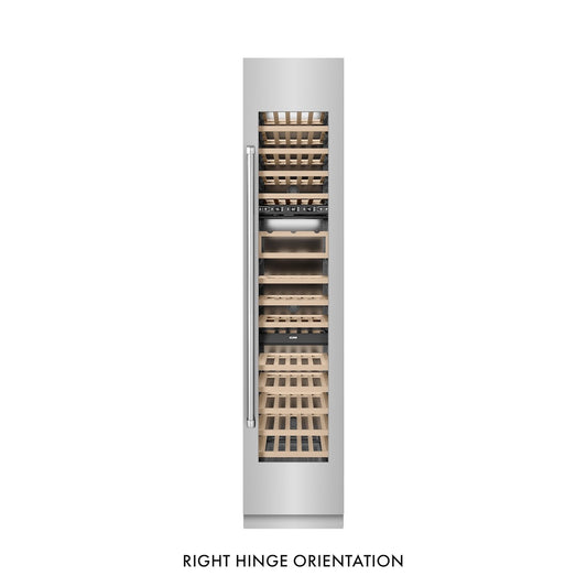 ZLINE 18 in. 9.0 cu. ft. Triple Zone 68 Bottle Right Hinge Column Wine Cooler in Stainless Steel (RCWVR-304-18) front, closed.