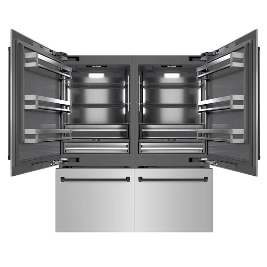 ZLINE Autograph Edition 72 in. 39.6 cu. ft. French Door Built-In Bottom Freezer Refrigerator with Water Dispensers and Ice Makers in Stainless Steel with Graphite Gray Interior and Matte Black Accents (GRBITZ-304-72MB) main image.