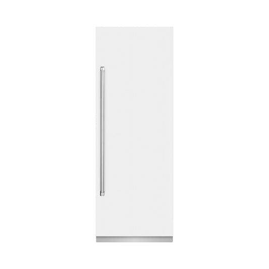 ZLINE 30 in. 16.7 cu. ft. Column Refrigerator in White Matte with Graphite Gray Interior (RCRV-WM-30) front, closed.