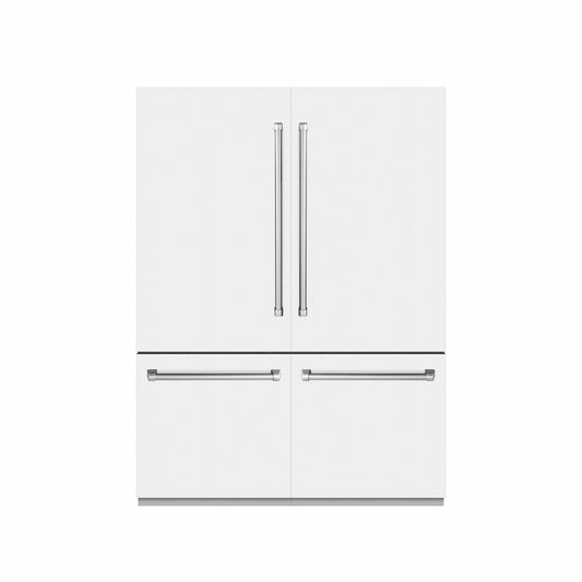 ZLINE 60 in. 32.2 cu. ft. French Door Built-In Bottom Freezer Refrigerator with Water Dispensers and Ice Makers in White Matte with Graphite Gray Interior (GRBIV-WM-60) front, closed.