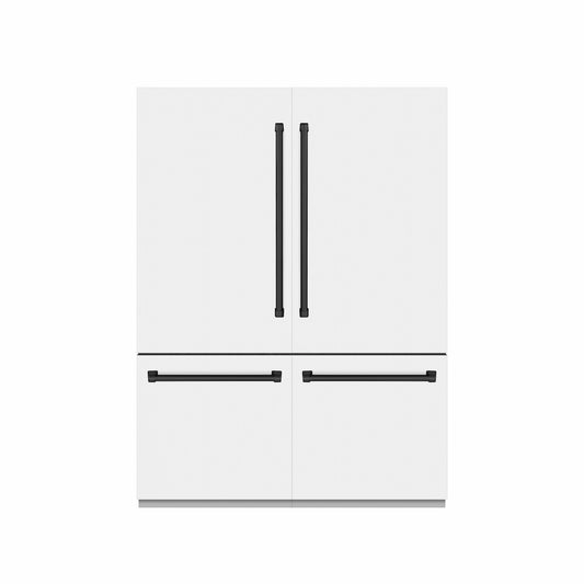 ZLINE Autograph Edition 60 in. 32.2 cu. ft. French Door Built-In Bottom Freezer Refrigerator with Water Dispenser and Ice Maker in White Matte with Graphite Gray Interior and Matte Black Accents (GRBIVZ-WM-60-MB) front, closed.