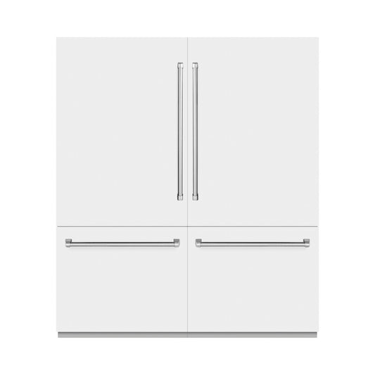 ZLINE 72 in. 39.6 cu. ft. French Door Built-In Bottom Freezer Refrigerator with Water Dispensers and Ice Makers in White Matte (RBIT-WM-72) front, closed.