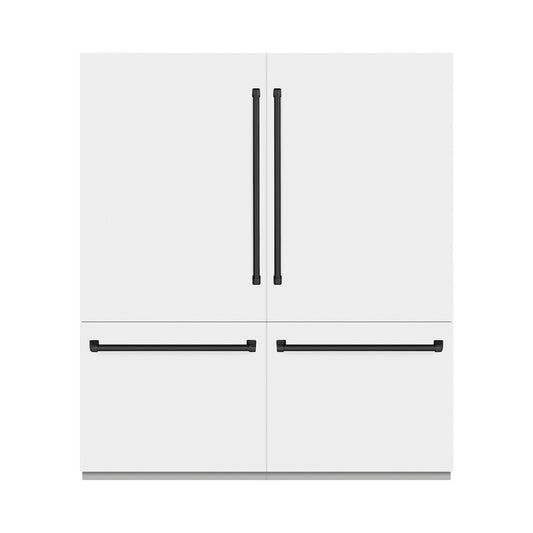 ZLINE Autograph Edition 72 in. 39.6 cu. ft. French Door Built-In Bottom Freezer Refrigerator with Water Dispensers and Ice Makers in White Matte and Matte Black Accents (RBITZ-WM-72-MB) front, closed.